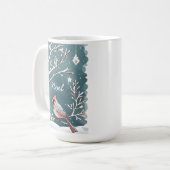 Moderner Kardinal Winterlandschaft Weihnachtsname Kaffeetasse (Vorderseite Links)
