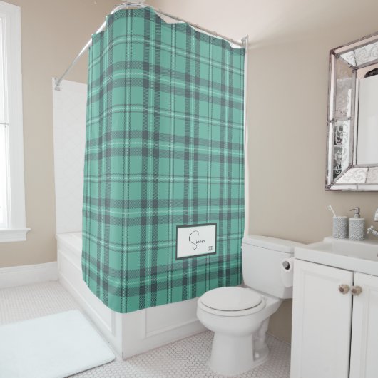 Moderner Karierter Aquamariner Duschvorhang (Beispiel)