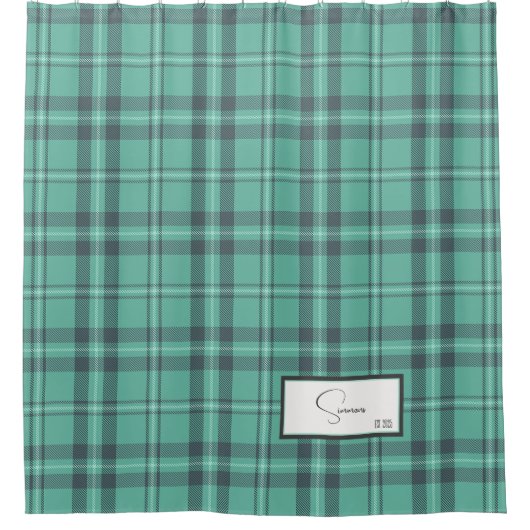 Moderner Karierter Aquamariner Duschvorhang (Vorderseite)