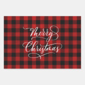 Moderner Karierter Gingham Frohe Weihnachtsfeierta Geschenkpapier Set (Vorderseite)