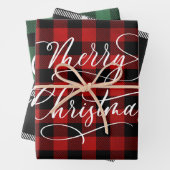 Moderner Karierter Gingham Frohe Weihnachtsfeierta Geschenkpapier Set (Beispiel)