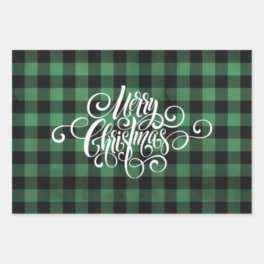 Moderner Karierter Gingham Frohe Weihnachtsfeierta Geschenkpapier Set (Vorderseite 3)