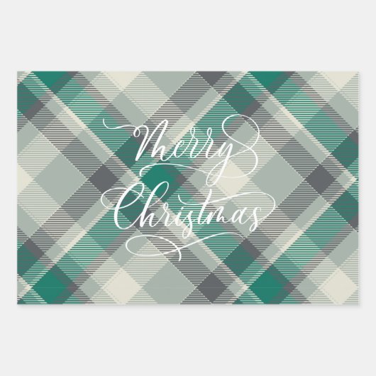 Moderner Karierter Gingham Frohe Weihnachtsfeierta Geschenkpapier Set (Vorderseite)