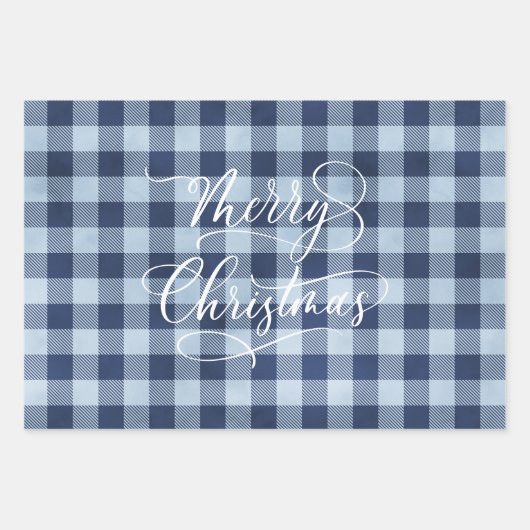 Moderner Karierter Gingham Frohe Weihnachtsfeierta Geschenkpapier Set (Vorderseite)
