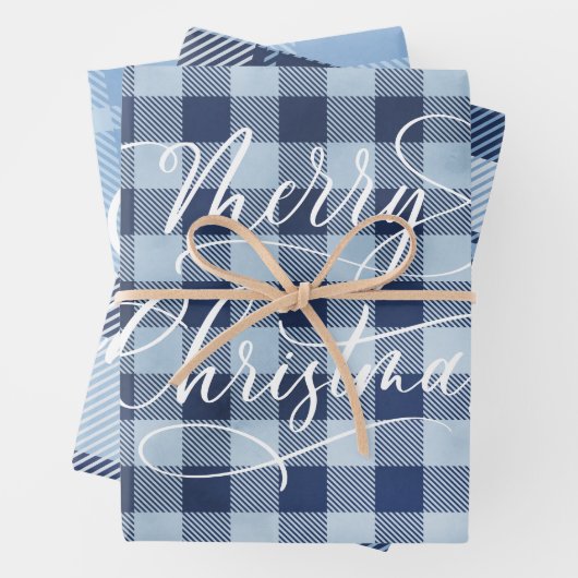 Moderner Karierter Gingham Frohe Weihnachtsfeierta Geschenkpapier Set (Beispiel)