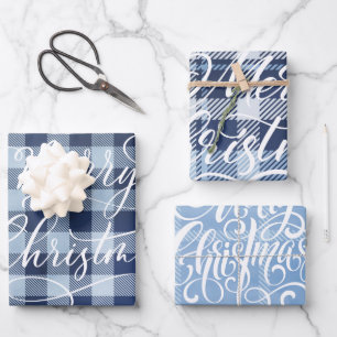 Moderner Karierter Gingham Frohe Weihnachtsfeierta Geschenkpapier Set