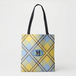 Moderner Karierter Tartan Jeans Monogram-Skriptnam Tasche