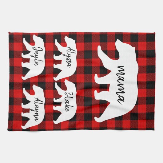 Moderner Karierter und weißer Mama-Bär Geschirrtuch (Horizontal)