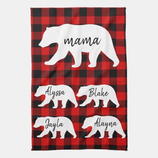Moderner Karierter und weißer Mama-Bär Geschirrtuch (Vertikal)
