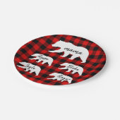 Moderner Karierter und weißer Mama-Bär Pappteller (Schrägansicht)