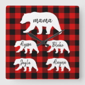 Moderner Karierter und weißer Mama-Bär Quadratische Wanduhr (Vorderseite)