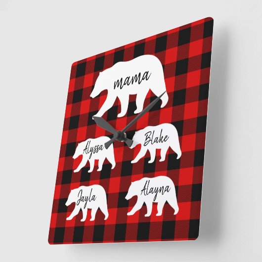 Moderner Karierter und weißer Mama-Bär Quadratische Wanduhr (Winkel)