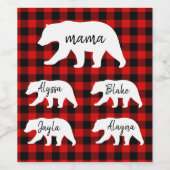 Moderner Karierter und weißer Mama-Bär Weinetikett (Einzelnes Label)