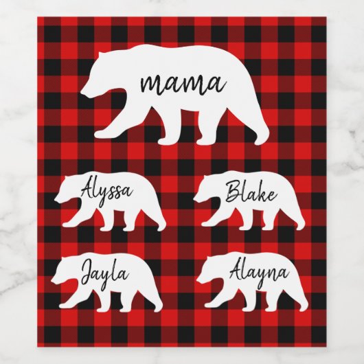 Moderner Karierter und weißer Mama-Bär Weinetikett (Einzelnes Label)