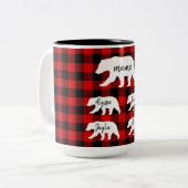 Moderner Karierter und weißer Mama-Bär Zweifarbige Tasse (Vorderseite Links)