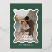 Moderner Karo Grün Foto Weihnachten Folieneinladung (Vorderseite)