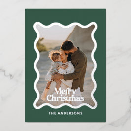 Moderner Karo Grün Foto Weihnachten Folieneinladung