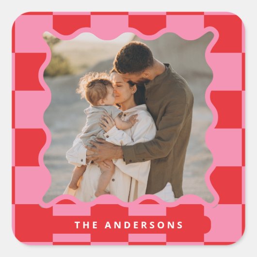 Moderner Karo mit glattem Rand - minimales Foto We Quadratischer Aufkleber (Vorderseite)