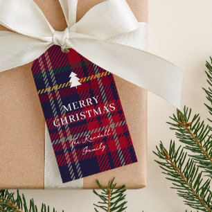 Moderner Karo-Weihnachtsbaum  Geschenkanhänger