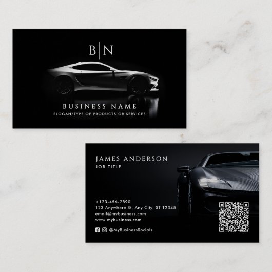 Moderner Kfz/Auto-Monogramm QR-Code und soziale Me Visitenkarte (Vorne/Hinten)