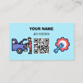 Moderner KFZ-Mechaniker QR-Code Hellblau Visitenkarte (Rückseite)