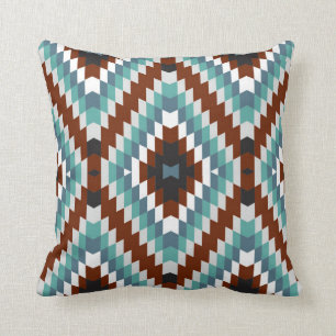 Moderner Kilim Muster-Rost und Aqua Kissen