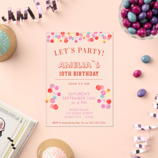 Moderner Kindergeburtstag mit farbenfrohen Wasserf Acryleinladungen (Insitu (Feier))