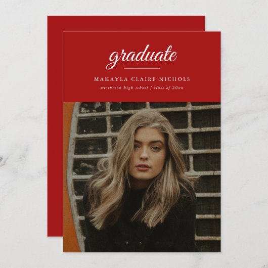 Moderner Klassischer Abschluss mit einfachem Scrip Einladung (Vorne/Hinten)