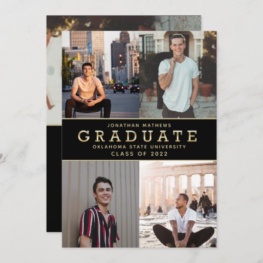 Moderner klassischer Black Gold Foto Abschluss Ankündigung (Vorne/Hinten)