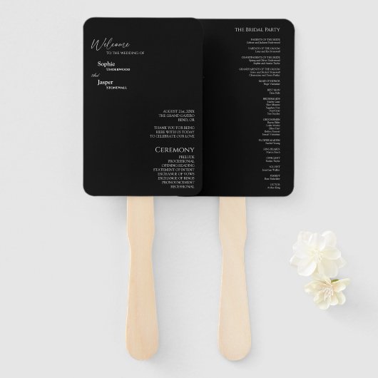 Moderner klassischer Black Wedding Program Fan Fächer (Vorne und Hinten)