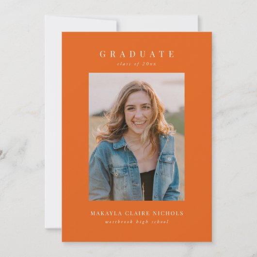 Moderner klassischer, einfacher Orange-Abschluss m Ankündigung (Vorderseite)