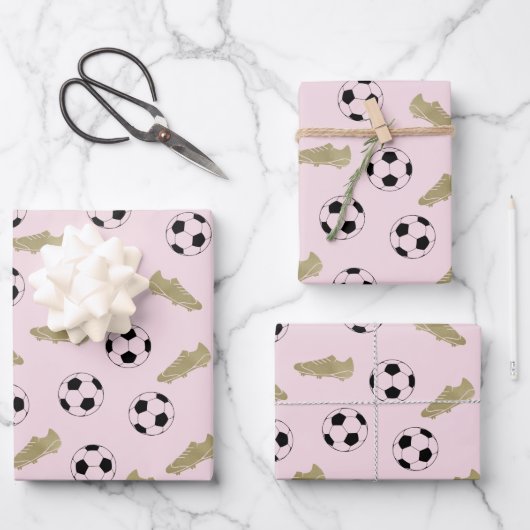 Moderner klassischer Fußball reinigt Ball Blush Pi Geschenkpapier Set (Vorderseite)