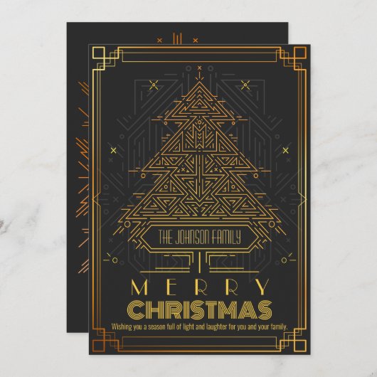 Moderner klassischer goldener geometrischer Weihna Feiertagskarte (Vorne/Hinten)