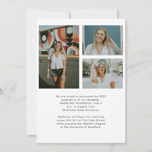 Moderner klassischer Grad Foto Collage Abschluss Ankündigung (Rückseite)