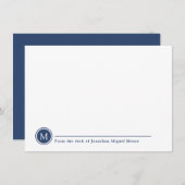 Moderner klassischer Indigo Monogram Line Circle Mitteilungskarte (Vorne/Hinten)