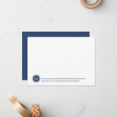 Moderner klassischer Indigo Monogram Line Circle Mitteilungskarte (Vorderseite/Rückseite Beispiel)