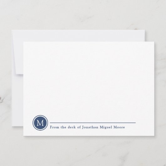 Moderner klassischer Indigo Monogram Line Circle Mitteilungskarte (Vorderseite)