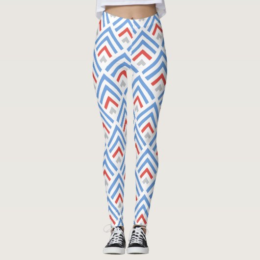 Moderner klassischer Jumperkus Zickzack blau und r Leggings (Vorderseite)