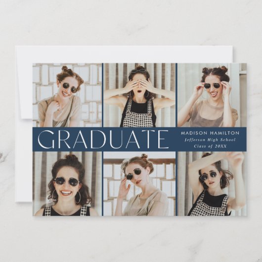 Moderner klassischer Navy 6 Foto Abschluss Ankündigung (Vorderseite)