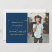 Moderner klassischer Navy Blue Gold Foto Abschluss Ankündigung (Rückseite)