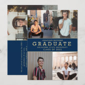 Moderner klassischer Navy Blue Gold Foto Abschluss Ankündigung (Vorne/Hinten)