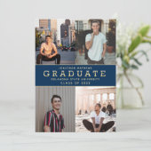 Moderner klassischer Navy Blue Gold Foto Abschluss Einladung (Stehend Vorderseite)