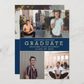 Moderner klassischer Navy Blue Gold Foto Abschluss Einladung (Vorne/Hinten)