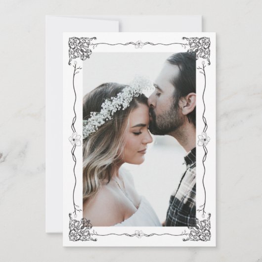 Moderner klassischer Rahmen mit einer Foto-Linie Save The Date (Vorderseite)