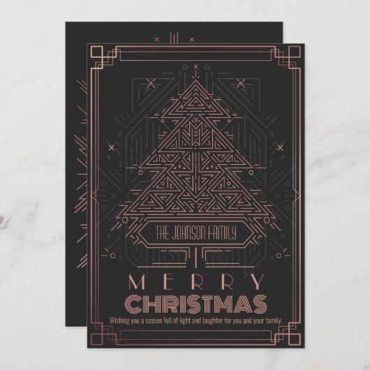 Moderner klassischer, rosa, geometrischer Weihnach Feiertagskarte (Vorne/Hinten)