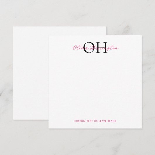 Moderner Klassischer Schwarz-Pink-Script-Platz Mitteilungskarte (Vorne/Hinten)