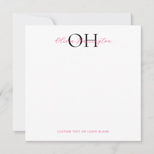 Moderner Klassischer Schwarz-Pink-Script-Platz Mitteilungskarte (Vorderseite)