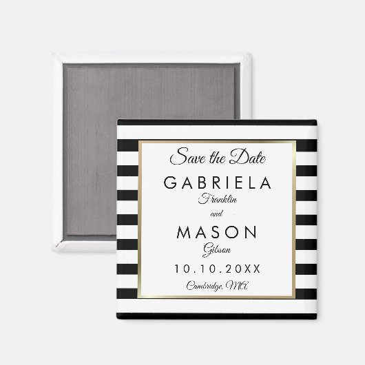 Moderner klassischer Streifen Save the Date Magnet (Vorderseite/Rückseite)