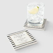 Moderner klassischer Streifen Save the Date Steinuntersetzer (Seitenansicht)