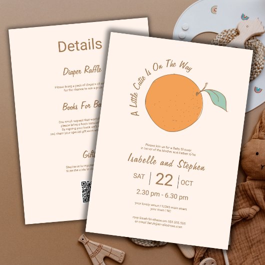 Moderner Kleiner Süßer Orange QR Code | Babyparty Einladung